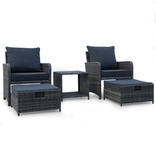 5 Pieces Wicker Patio Furniture Set Outdoor Patio Chairs with Ottomans Conversation Furniture with coffetable for Poolside Garden Balcony