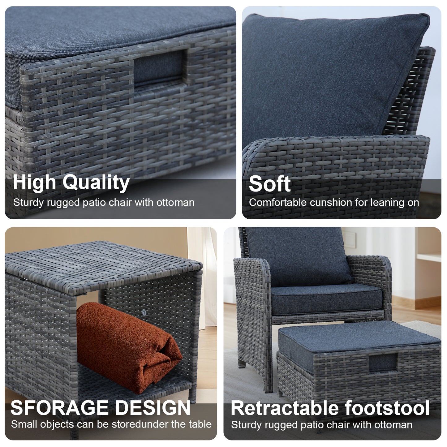 5 Pieces Wicker Patio Furniture Set Outdoor Patio Chairs with Ottomans Conversation Furniture with coffetable for Poolside Garden Balcony