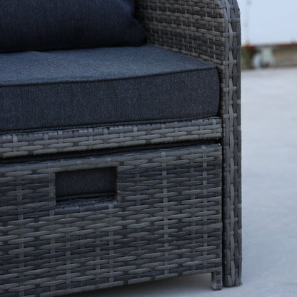 5 Pieces Wicker Patio Furniture Set Outdoor Patio Chairs with Ottomans Conversation Furniture with coffetable for Poolside Garden Balcony