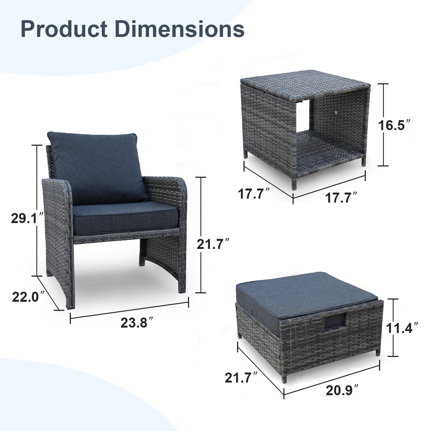 5 Pieces Wicker Patio Furniture Set Outdoor Patio Chairs with Ottomans Conversation Furniture with coffetable for Poolside Garden Balcony