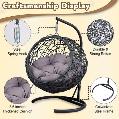 Cat Swing Bed with Stand & Cushion, Cat Egg Chair with Rattan Wicker Appearance, Indoor Hanging Swinging Cat Bed for Cats, Small Dogs, and Small Animals.Gray.