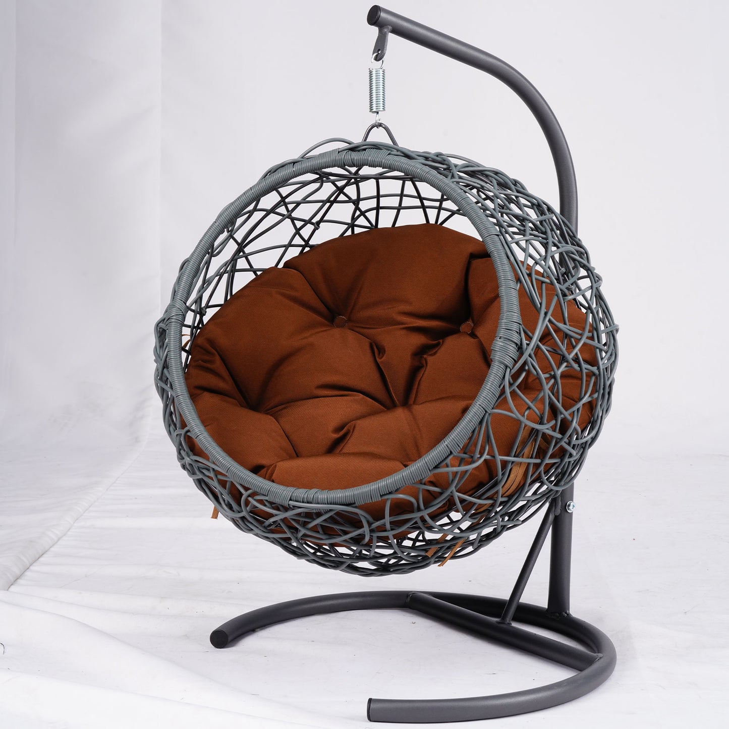 Cat Swing Bed with Stand & Cushion, Cat Egg Chair with Rattan Wicker Appearance, Indoor Hanging Swinging Cat Bed for Cats, Small Dogs, and Small Animals, Brown
