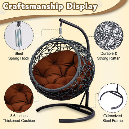 Cat Swing Bed with Stand & Cushion, Cat Egg Chair with Rattan Wicker Appearance, Indoor Hanging Swinging Cat Bed for Cats, Small Dogs, and Small Animals, Brown