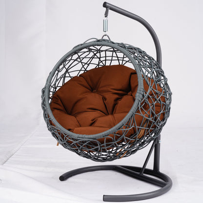 Cat Swing Bed with Stand & Cushion, Cat Egg Chair with Rattan Wicker Appearance, Indoor Hanging Swinging Cat Bed for Cats, Small Dogs, and Small Animals, Brown