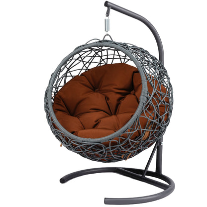 Cat Swing Bed with Stand & Cushion, Cat Egg Chair with Rattan Wicker Appearance, Indoor Hanging Swinging Cat Bed for Cats, Small Dogs, and Small Animals, Brown
