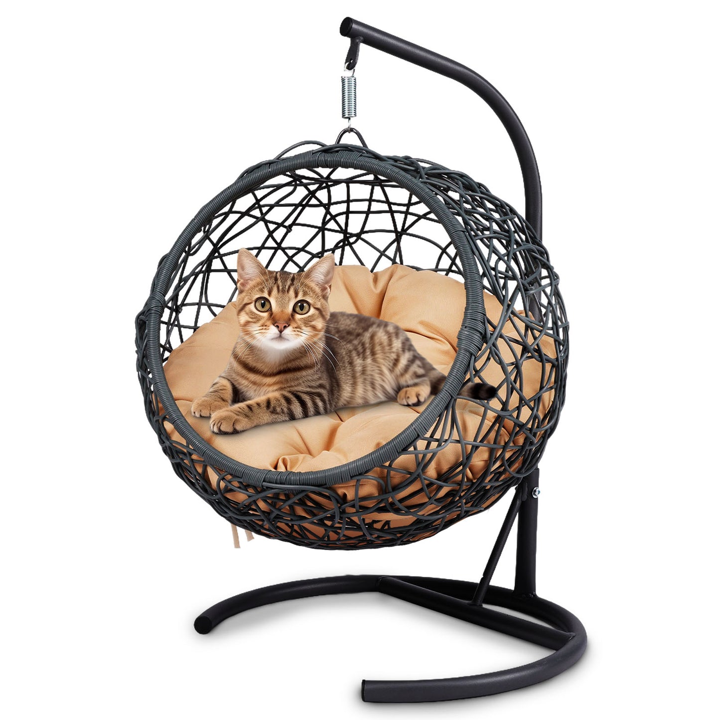 Cat Swing Bed with Stand & Cushion, Cat Egg Chair with Rattan Wicker Appearance, Indoor Hanging Swinging Cat Bed for Cats, Small Dogs, and Small Animals, Yellow