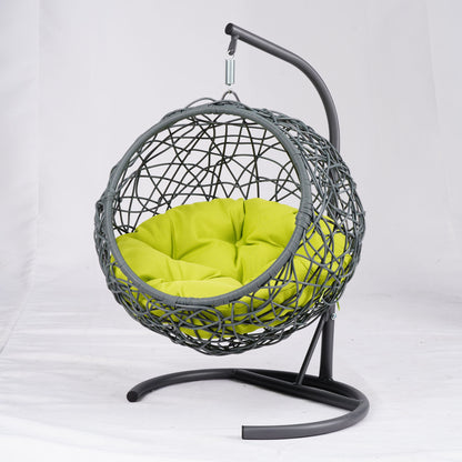 Cat Swing Bed with Stand & Cushion, Cat Egg Chair with Rattan Wicker Appearance, Indoor Hanging Swinging Cat Bed for Cats, Small Dogs, and Small Animals, Green