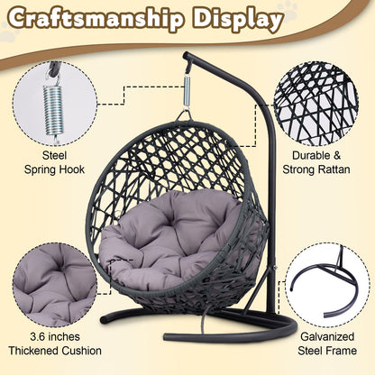 Cat Swing Bed with Stand & Cushion, Cat Egg Chair with Rattan Wicker Appearance, Indoor Hanging Swinging Cat Bed for Cats, Small Dogs, and Small Animals, Gray