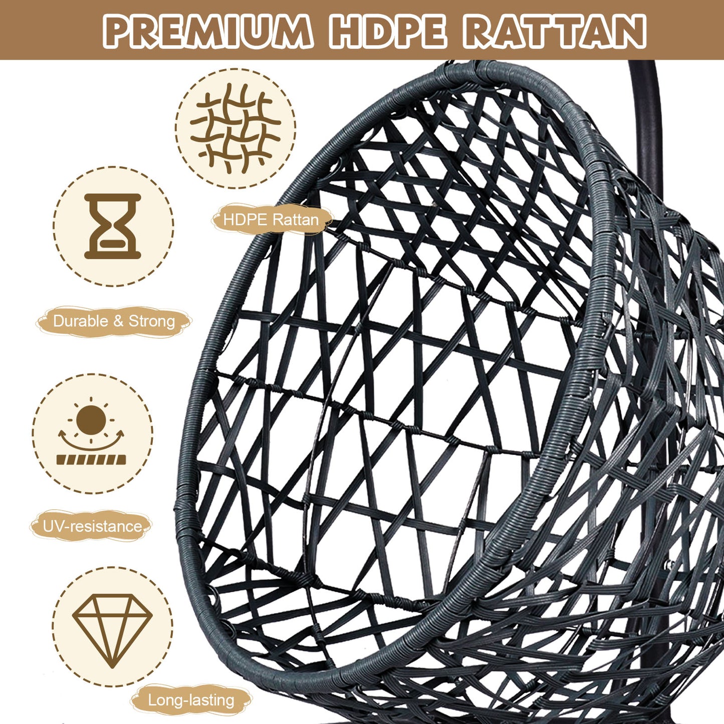 Cat Swing Bed with Stand & Cushion, Cat Egg Chair with Rattan Wicker Appearance, Indoor Hanging Swinging Cat Bed for Cats, Small Dogs, and Small Animals,Brown
