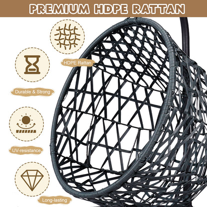Cat Swing Bed with Stand & Cushion, Cat Egg Chair with Rattan Wicker Appearance, Indoor Hanging Swinging Cat Bed for Cats, Small Dogs, and Small Animals,Brown