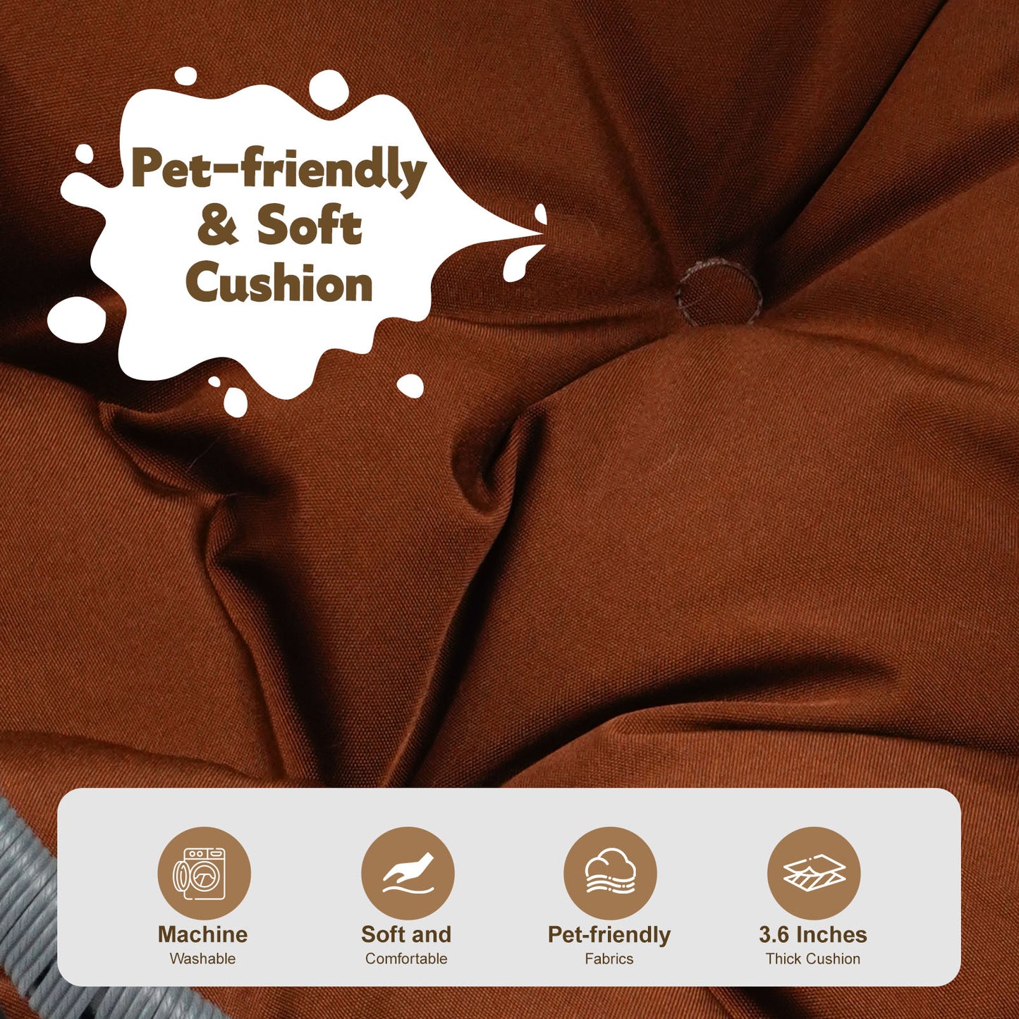 Cat Swing Bed with Stand & Cushion, Cat Egg Chair with Rattan Wicker Appearance, Indoor Hanging Swinging Cat Bed for Cats, Small Dogs, and Small Animals,Brown