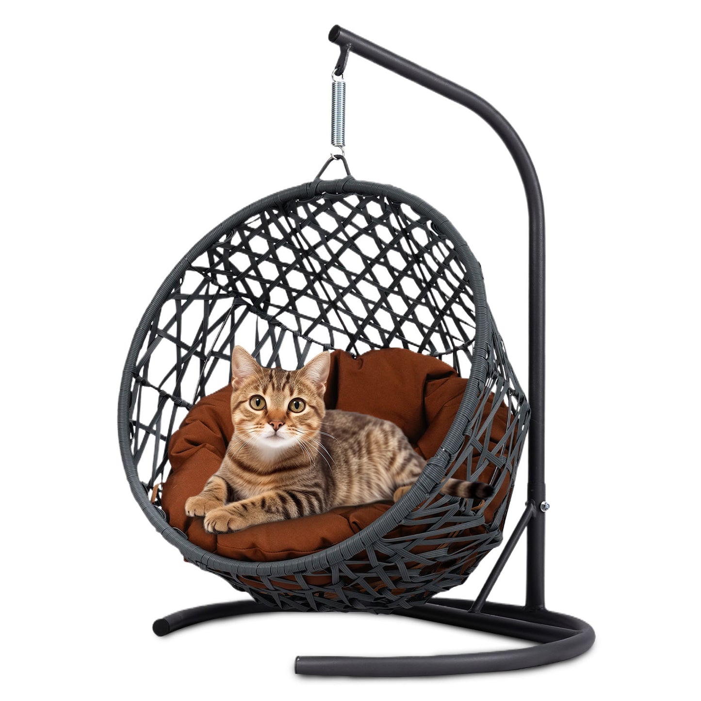 Cat Swing Bed with Stand & Cushion, Cat Egg Chair with Rattan Wicker Appearance, Indoor Hanging Swinging Cat Bed for Cats, Small Dogs, and Small Animals,Brown