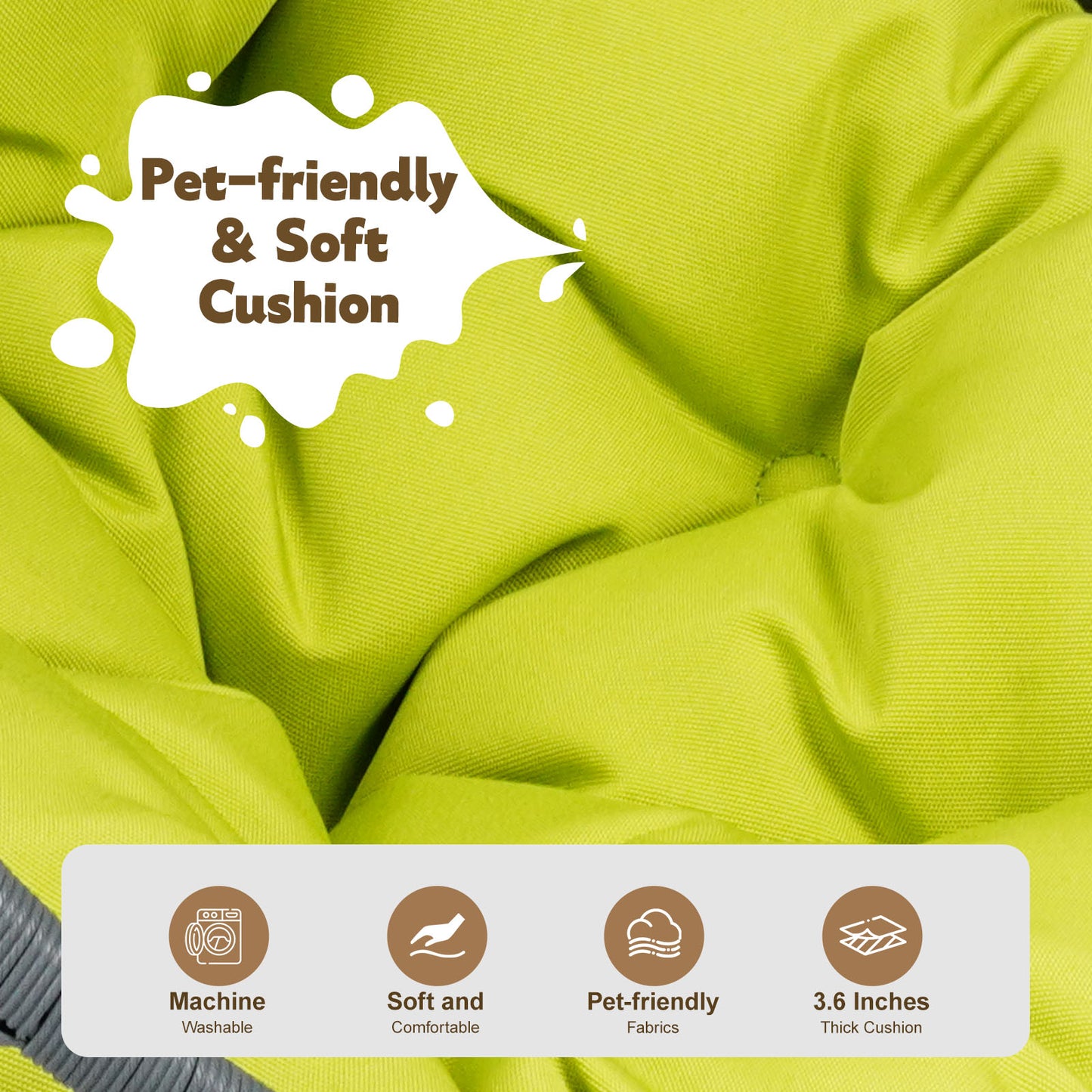 Cat Swing Bed with Stand & Cushion, Cat Egg Chair with Rattan Wicker Appearance, Indoor Hanging Swinging Cat Bed for Cats, Small Dogs, and Small Animals,Green