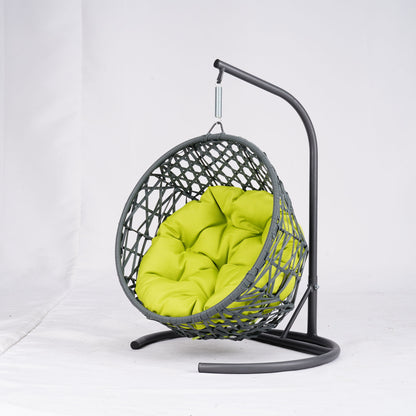 Cat Swing Bed with Stand & Cushion, Cat Egg Chair with Rattan Wicker Appearance, Indoor Hanging Swinging Cat Bed for Cats, Small Dogs, and Small Animals,Green