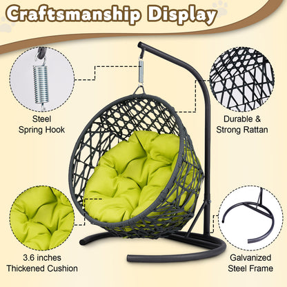 Cat Swing Bed with Stand & Cushion, Cat Egg Chair with Rattan Wicker Appearance, Indoor Hanging Swinging Cat Bed for Cats, Small Dogs, and Small Animals,Green