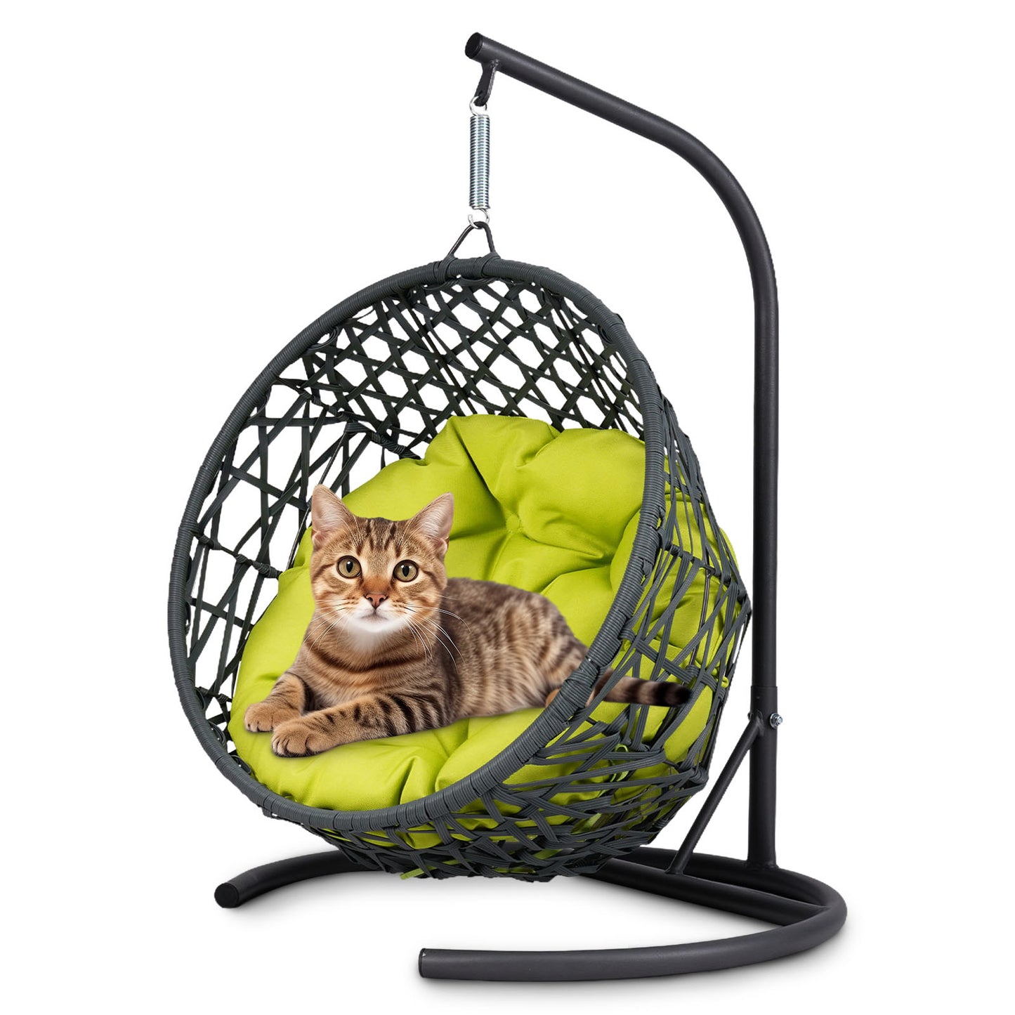 Cat Swing Bed with Stand & Cushion, Cat Egg Chair with Rattan Wicker Appearance, Indoor Hanging Swinging Cat Bed for Cats, Small Dogs, and Small Animals,Green