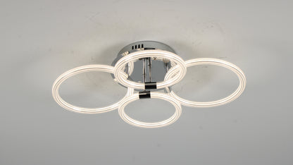 Modern LED Ceiling Light, Flush Mount Ceiling Light with Dimmable Remote Control, 6Rings Acrylic Ceiling Light Fixture for Bedroom, Living Room, Kitchen, Office Lamps (4 heads)