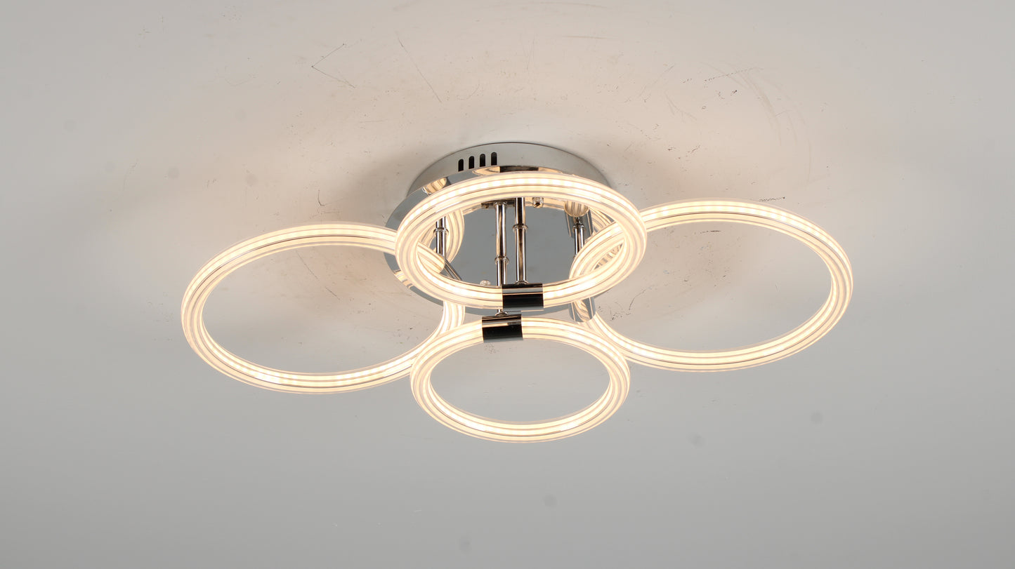 Modern LED Ceiling Light, Flush Mount Ceiling Light with Dimmable Remote Control, 6Rings Acrylic Ceiling Light Fixture for Bedroom, Living Room, Kitchen, Office Lamps (4 heads)
