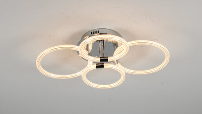 Modern LED Ceiling Light, Flush Mount Ceiling Light with Dimmable Remote Control, 6Rings Acrylic Ceiling Light Fixture for Bedroom, Living Room, Kitchen, Office Lamps (4 heads)