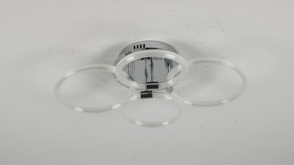 Modern LED Ceiling Light, Flush Mount Ceiling Light with Dimmable Remote Control, 6Rings Acrylic Ceiling Light Fixture for Bedroom, Living Room, Kitchen, Office Lamps (4 heads)
