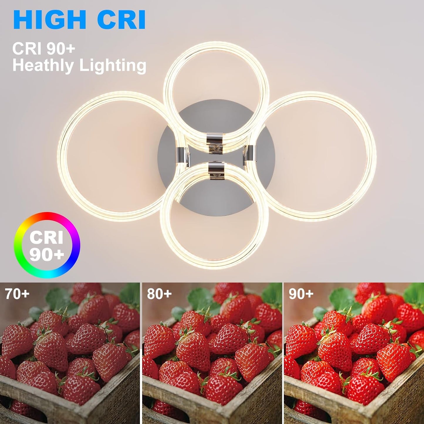 Modern LED Ceiling Light, Flush Mount Ceiling Light with Dimmable Remote Control, 6Rings Acrylic Ceiling Light Fixture for Bedroom, Living Room, Kitchen, Office Lamps (4 heads)