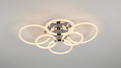 Modern LED Ceiling Light, Flush Mount Ceiling Light with Dimmable Remote Control, 6Rings Acrylic Ceiling Light Fixture for Bedroom, Living Room, Kitchen, Office Lamps (6 Heads)
