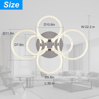 Modern LED Ceiling Light, Flush Mount Ceiling Light with Dimmable Remote Control, 6Rings Acrylic Ceiling Light Fixture for Bedroom, Living Room, Kitchen, Office Lamps (6 Heads)