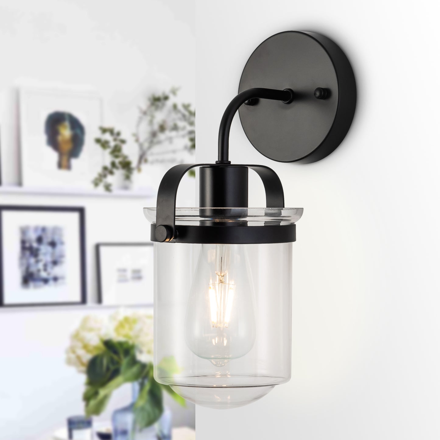 1-Light with Clear Glass Shade, Modern Sconce, Industrial Indoor Light Fixture for Bathroom Living Room Bedroom Over Kitchen Sink, E26 Socket, [No Bulb]