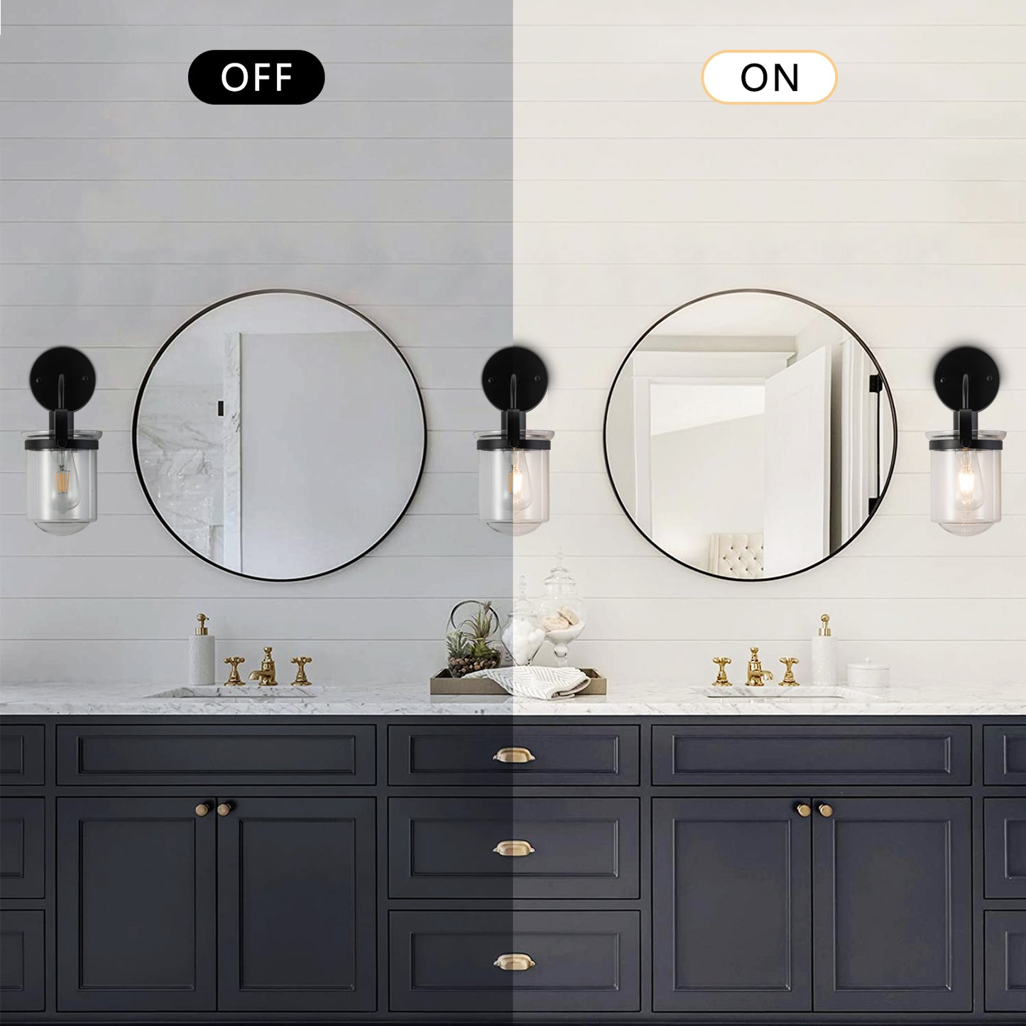 1-Light with Clear Glass Shade, Modern Sconce, Industrial Indoor Light Fixture for Bathroom Living Room Bedroom Over Kitchen Sink, E26 Socket, [No Bulb]