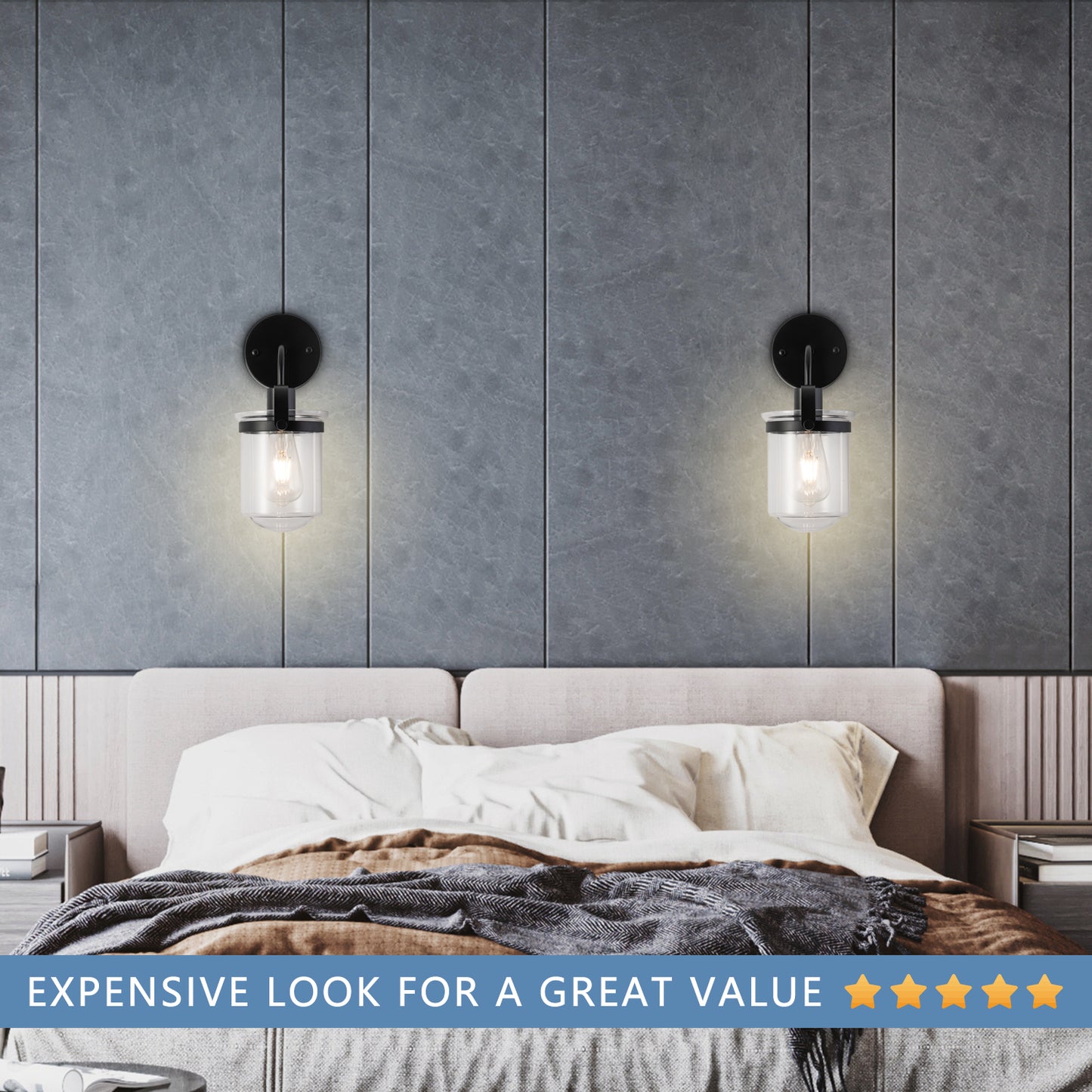 1-Light with Clear Glass Shade, Modern Sconce, Industrial Indoor Light Fixture for Bathroom Living Room Bedroom Over Kitchen Sink, E26 Socket, [No Bulb]