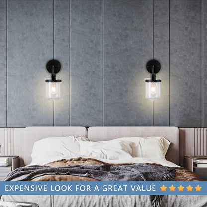 1-Light with Clear Glass Shade, Modern Sconce, Industrial Indoor Light Fixture for Bathroom Living Room Bedroom Over Kitchen Sink, E26 Socket, [No Bulb]