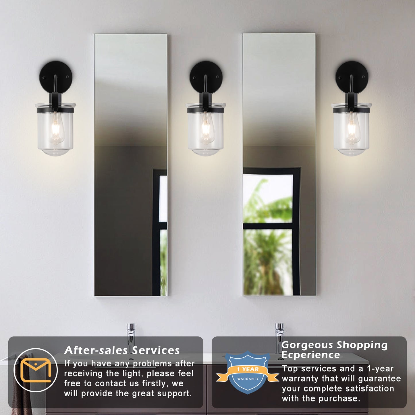 1-Light with Clear Glass Shade, Modern Sconce, Industrial Indoor Light Fixture for Bathroom Living Room Bedroom Over Kitchen Sink, E26 Socket, [No Bulb]