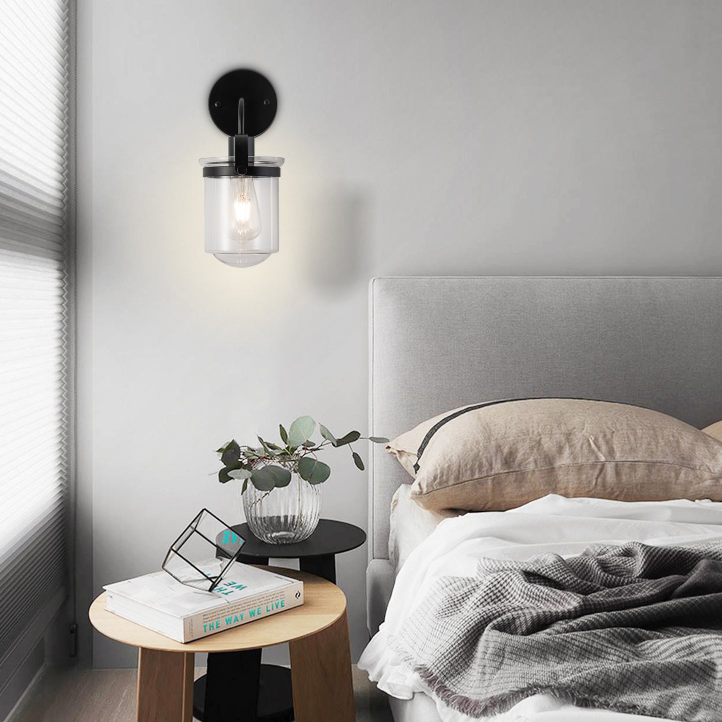 1-Light with Clear Glass Shade, Modern Sconce, Industrial Indoor Light Fixture for Bathroom Living Room Bedroom Over Kitchen Sink, E26 Socket, [No Bulb]