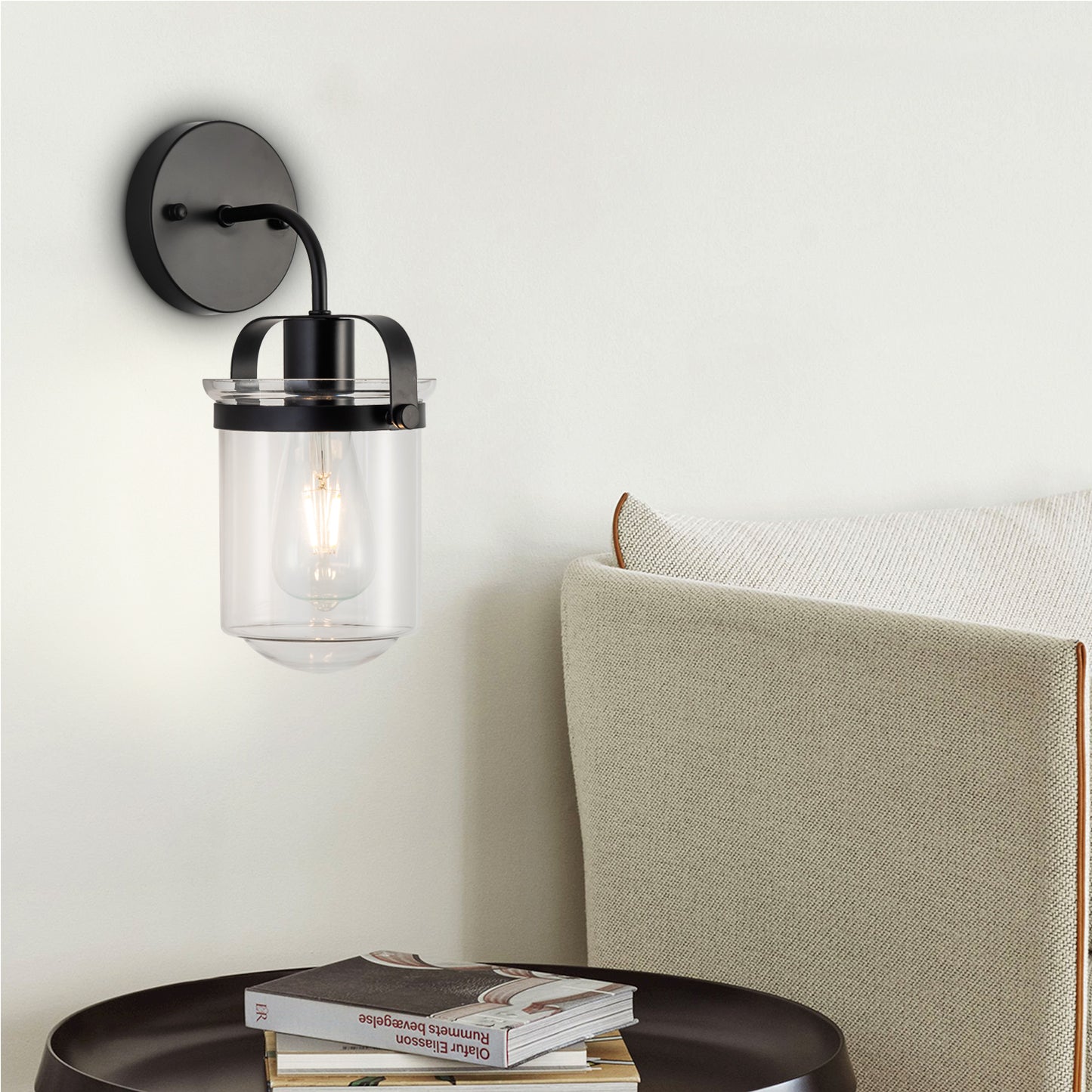 1-Light with Clear Glass Shade, Modern Sconce, Industrial Indoor Light Fixture for Bathroom Living Room Bedroom Over Kitchen Sink, E26 Socket, [No Bulb]