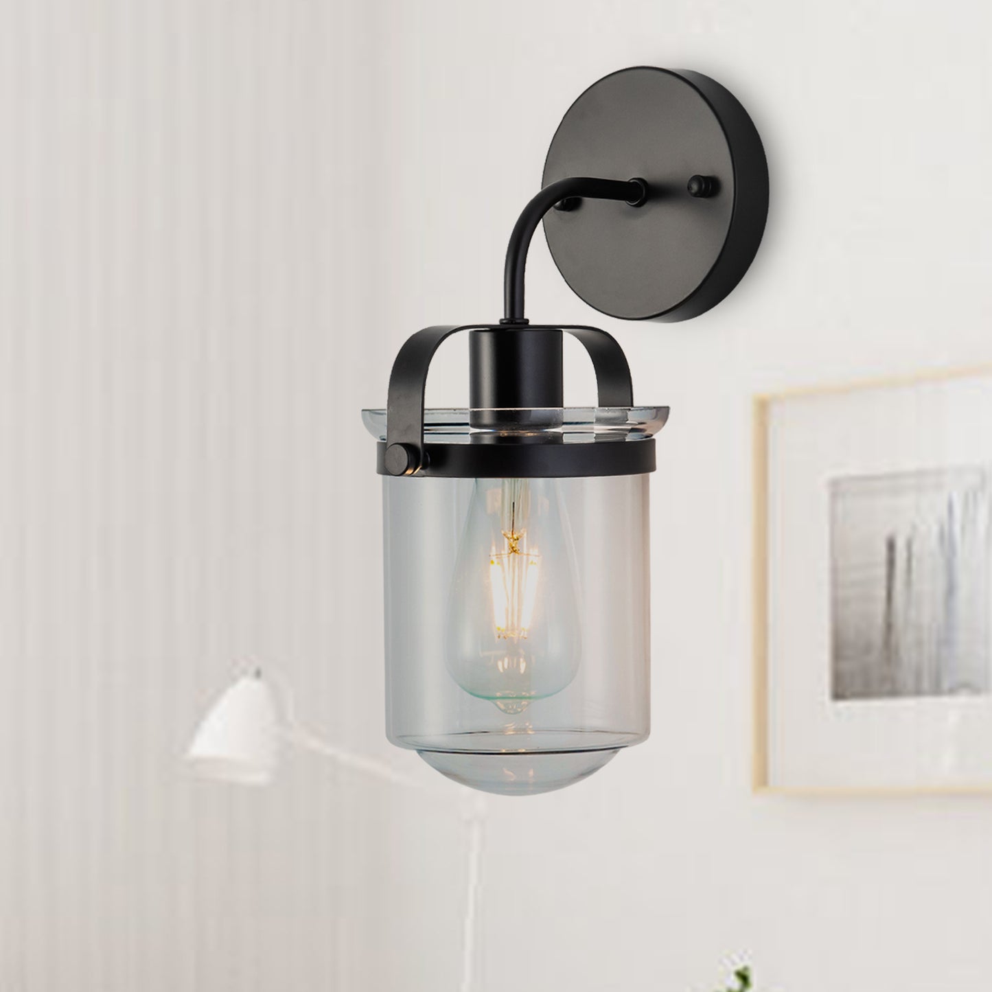 1-Light with Clear Glass Shade, Modern Sconce, Industrial Indoor Light Fixture for Bathroom Living Room Bedroom Over Kitchen Sink, E26 Socket, [No Bulb]