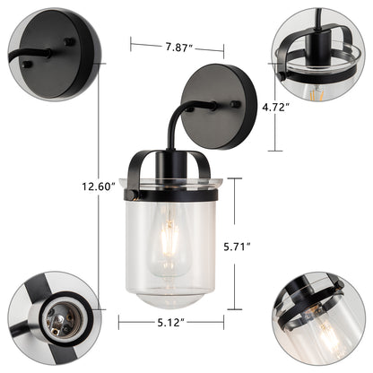 1-Light with Clear Glass Shade, Modern Sconce, Industrial Indoor Light Fixture for Bathroom Living Room Bedroom Over Kitchen Sink, E26 Socket, [No Bulb]