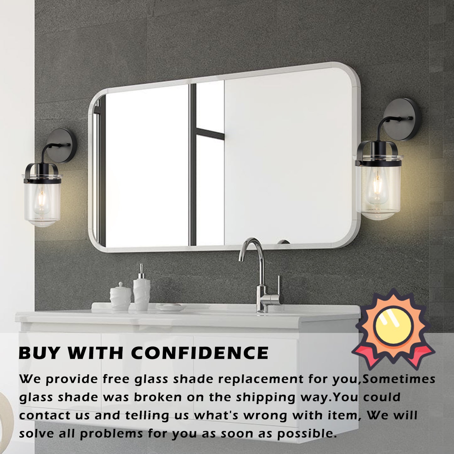 1-Light with Clear Glass Shade, Modern Sconce, Industrial Indoor Light Fixture for Bathroom Living Room Bedroom Over Kitchen Sink, E26 Socket, [No Bulb]