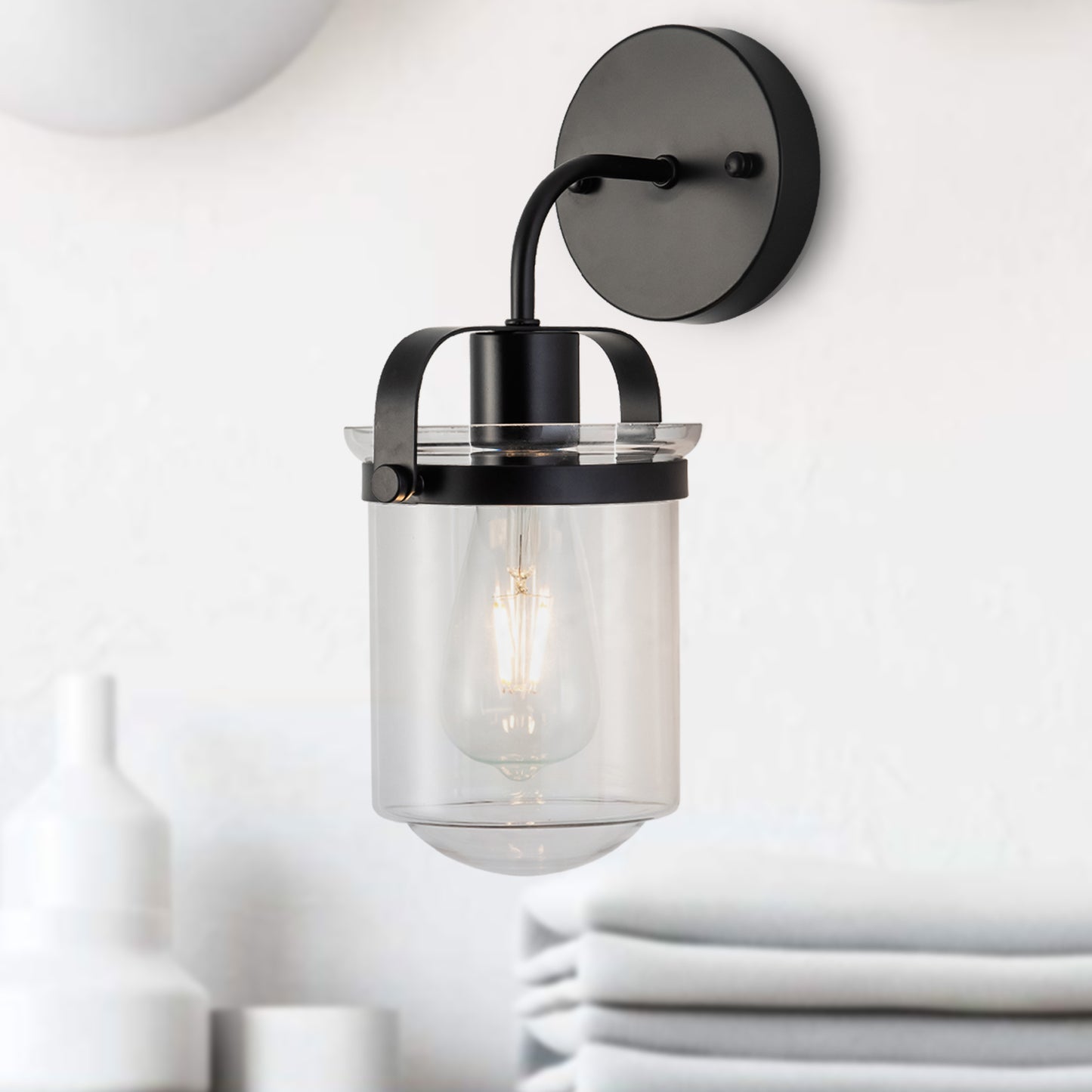 1-Light with Clear Glass Shade, Modern Sconce, Industrial Indoor Light Fixture for Bathroom Living Room Bedroom Over Kitchen Sink, E26 Socket, [No Bulb]