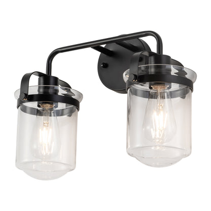 2-Light with Clear Glass Shade, Modern Sconce, Industrial Indoor Light Fixture for Bathroom Living Room Bedroom Over Kitchen Sink, E26 Socket, [No Bulb]