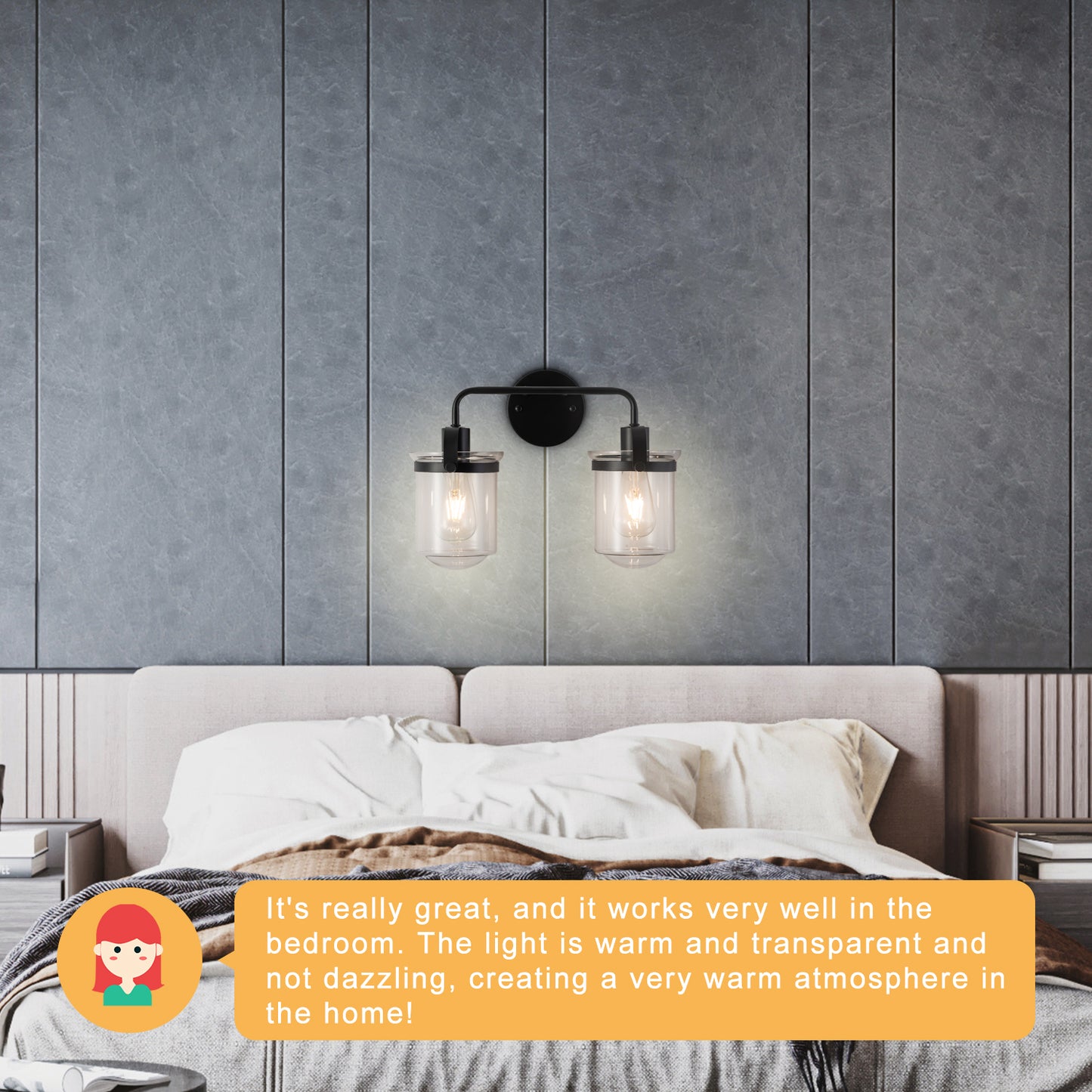 2-Light with Clear Glass Shade, Modern Sconce, Industrial Indoor Light Fixture for Bathroom Living Room Bedroom Over Kitchen Sink, E26 Socket, [No Bulb]