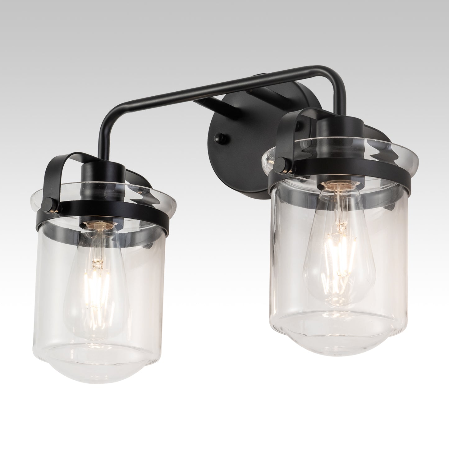 2-Light with Clear Glass Shade, Modern Sconce, Industrial Indoor Light Fixture for Bathroom Living Room Bedroom Over Kitchen Sink, E26 Socket, [No Bulb]
