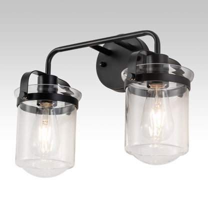 2-Light with Clear Glass Shade, Modern Sconce, Industrial Indoor Light Fixture for Bathroom Living Room Bedroom Over Kitchen Sink, E26 Socket, [No Bulb]