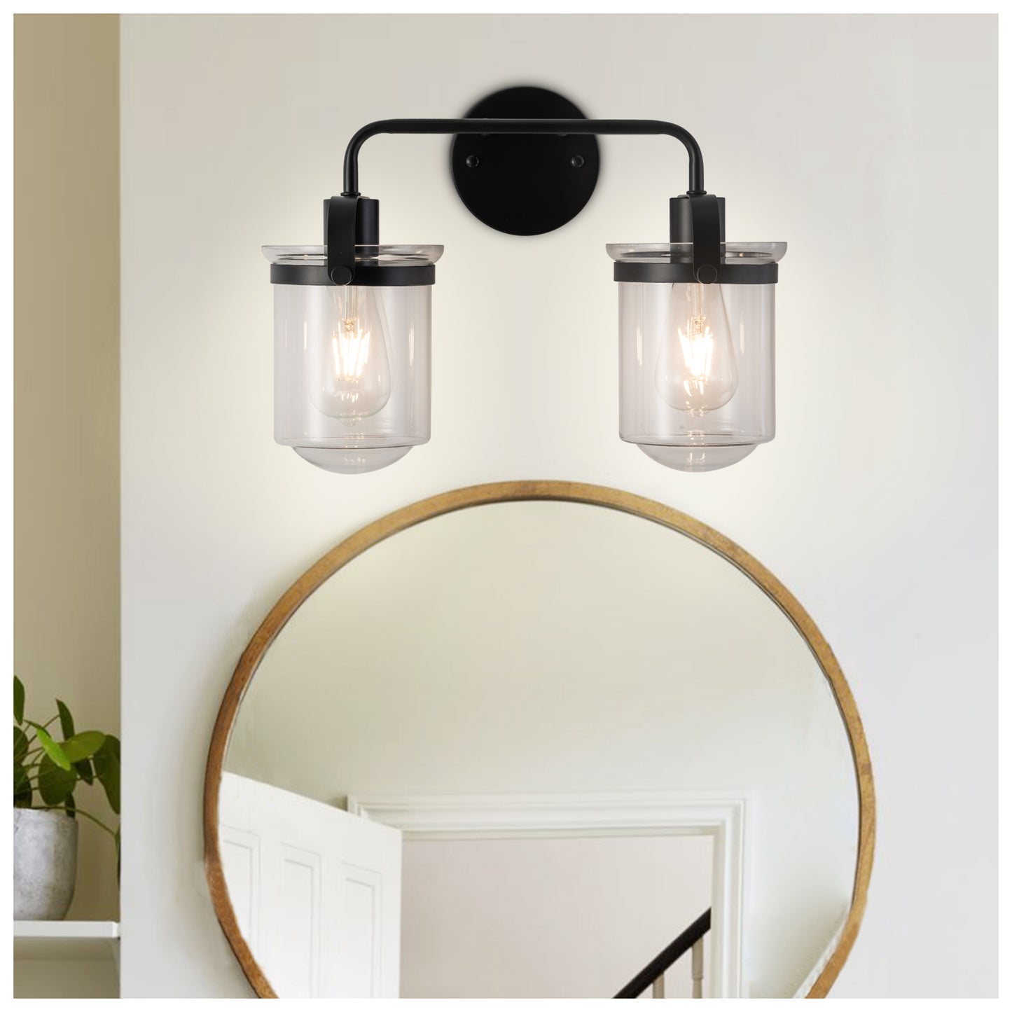 2-Light with Clear Glass Shade, Modern Sconce, Industrial Indoor Light Fixture for Bathroom Living Room Bedroom Over Kitchen Sink, E26 Socket, [No Bulb]