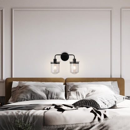 2-Light with Clear Glass Shade, Modern Sconce, Industrial Indoor Light Fixture for Bathroom Living Room Bedroom Over Kitchen Sink, E26 Socket, [No Bulb]