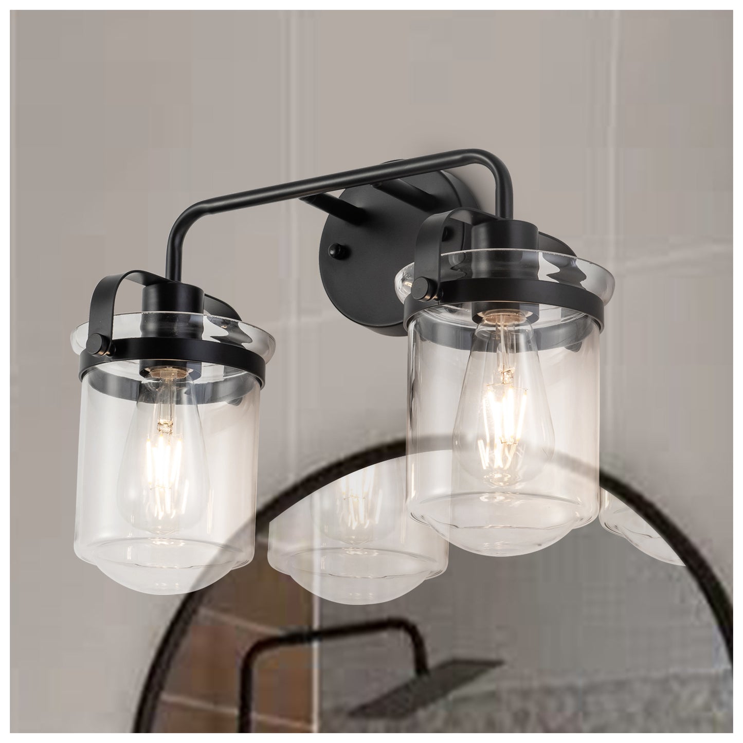 2-Light with Clear Glass Shade, Modern Sconce, Industrial Indoor Light Fixture for Bathroom Living Room Bedroom Over Kitchen Sink, E26 Socket, [No Bulb]
