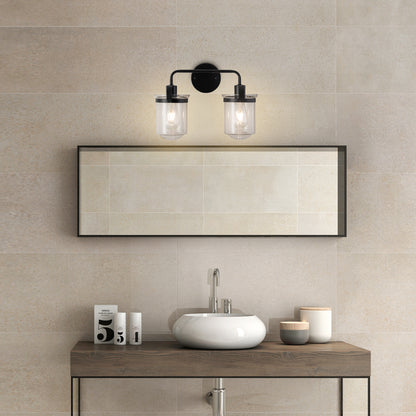2-Light with Clear Glass Shade, Modern Sconce, Industrial Indoor Light Fixture for Bathroom Living Room Bedroom Over Kitchen Sink, E26 Socket, [No Bulb]