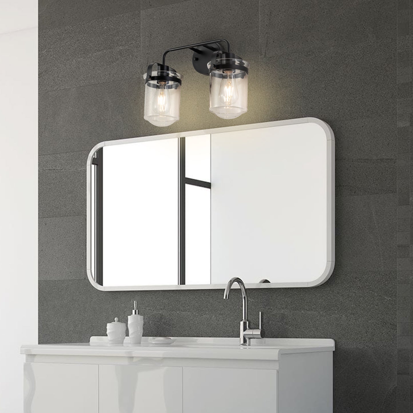 2-Light with Clear Glass Shade, Modern Sconce, Industrial Indoor Light Fixture for Bathroom Living Room Bedroom Over Kitchen Sink, E26 Socket, [No Bulb]