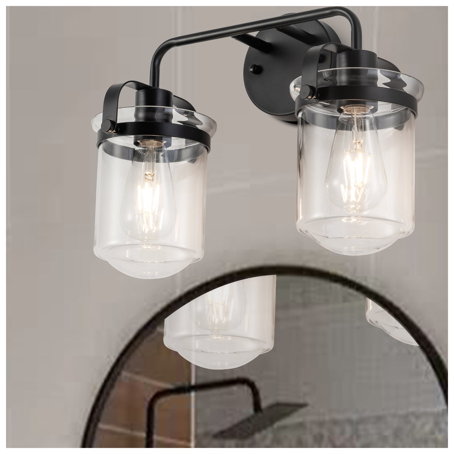 2-Light with Clear Glass Shade, Modern Sconce, Industrial Indoor Light Fixture for Bathroom Living Room Bedroom Over Kitchen Sink, E26 Socket, [No Bulb]