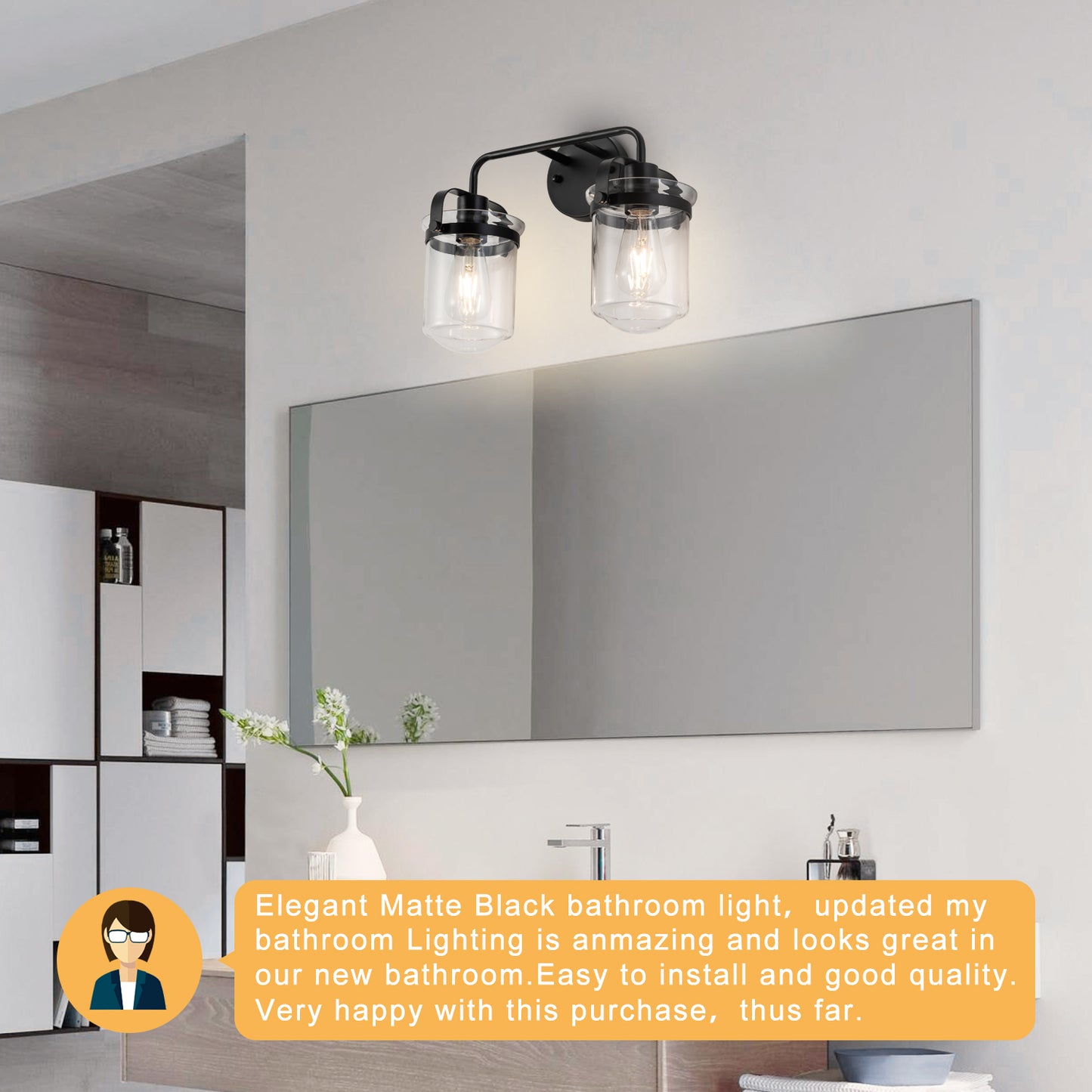 2-Light with Clear Glass Shade, Modern Sconce, Industrial Indoor Light Fixture for Bathroom Living Room Bedroom Over Kitchen Sink, E26 Socket, [No Bulb]