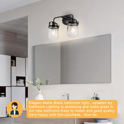 2-Light with Clear Glass Shade, Modern Sconce, Industrial Indoor Light Fixture for Bathroom Living Room Bedroom Over Kitchen Sink, E26 Socket, [No Bulb]